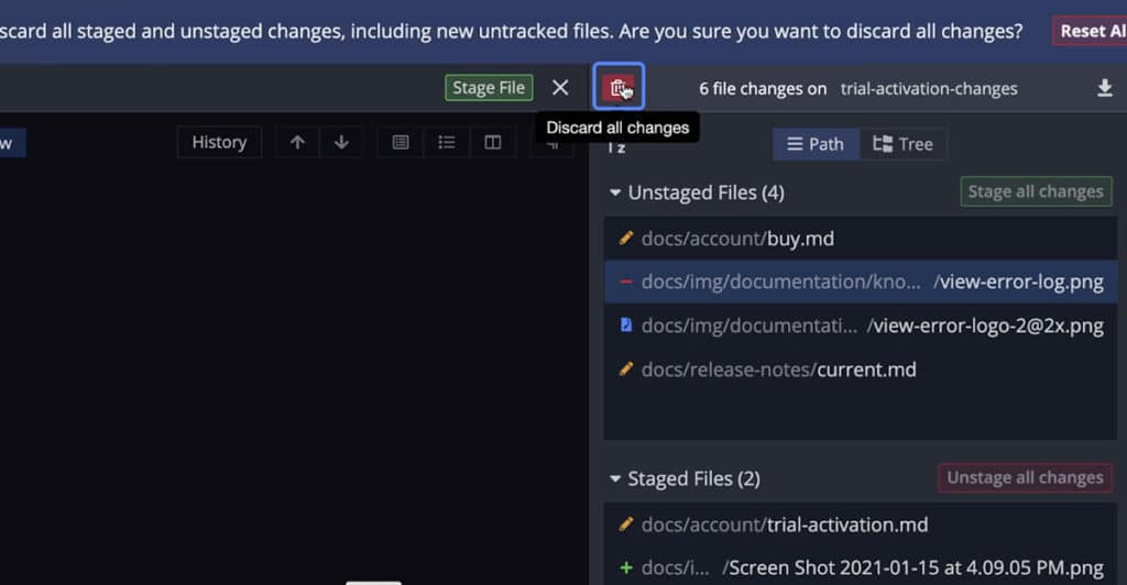 Discarding all changes in GitKraken