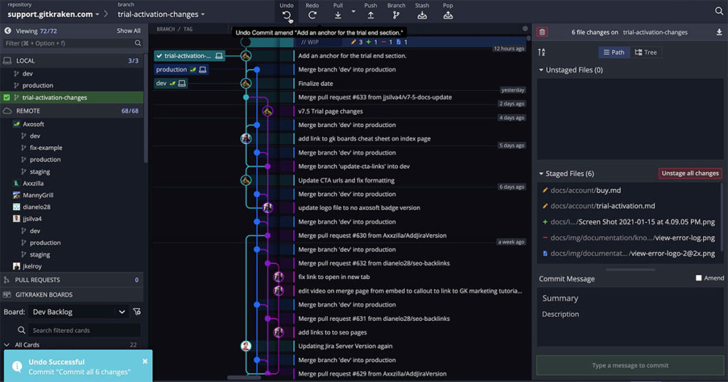 Undo git commit in GitKraken