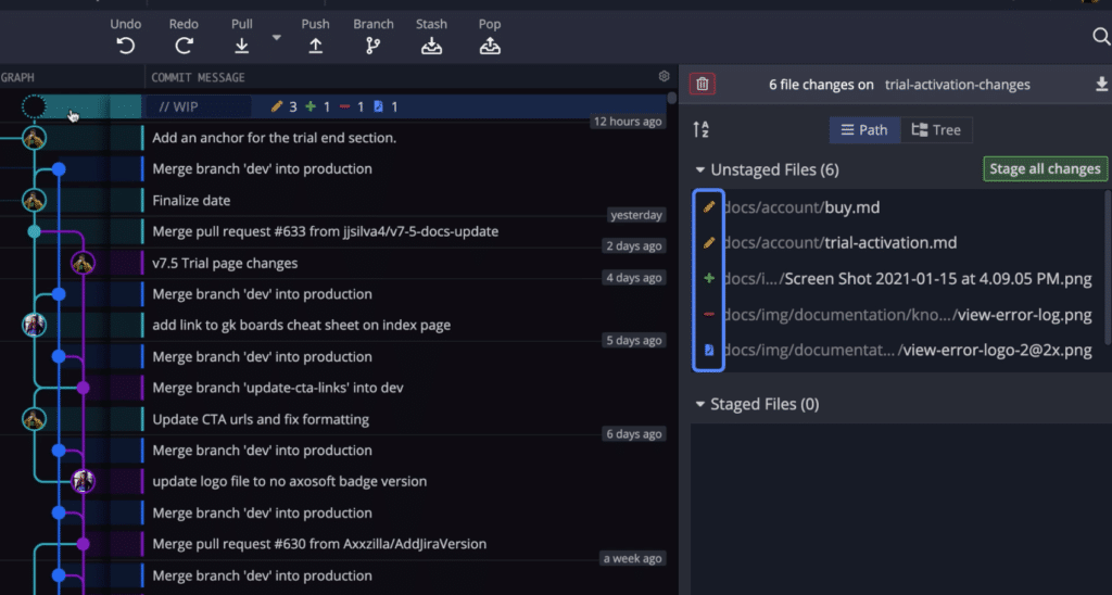 Work in progress for Git Commit in GitKraken