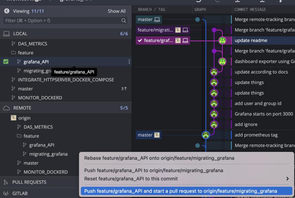 Starting a pull request in GitKraken