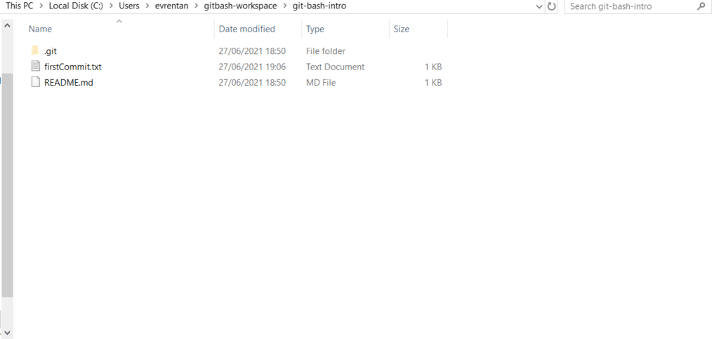 Adding firstCommit.txt to a local repository: git-bash-intro