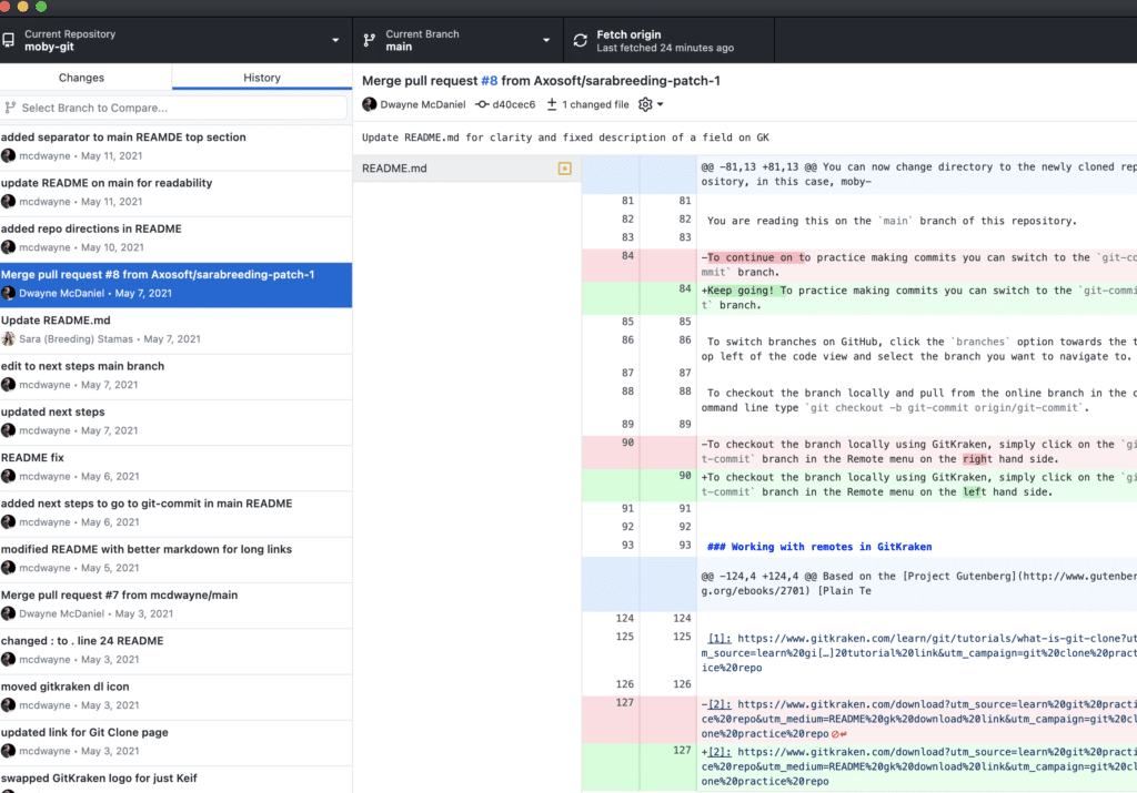 GitHub Desktop History View