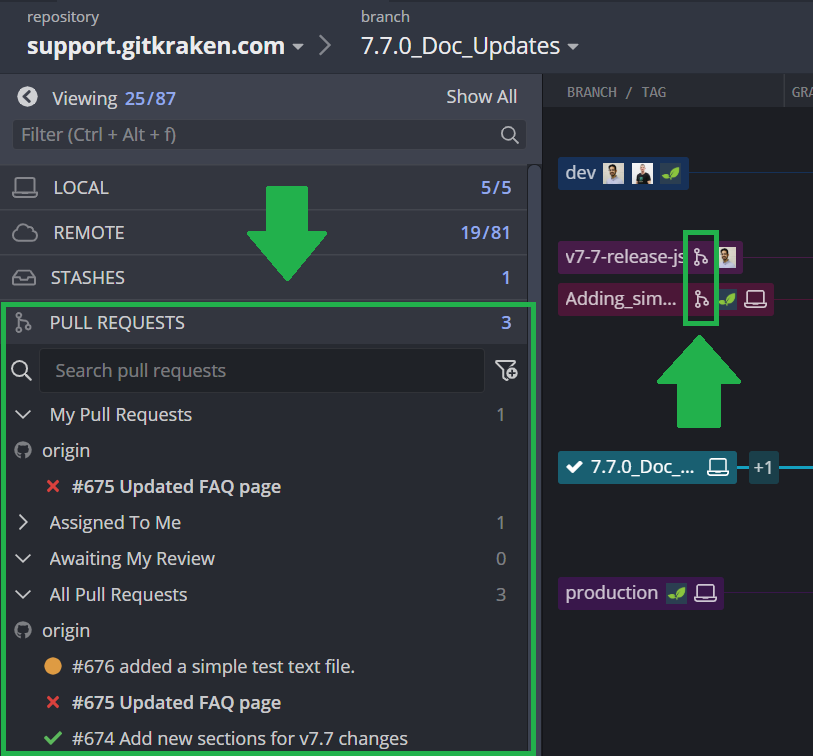 Code Review Pull Request Filtering GitKraken