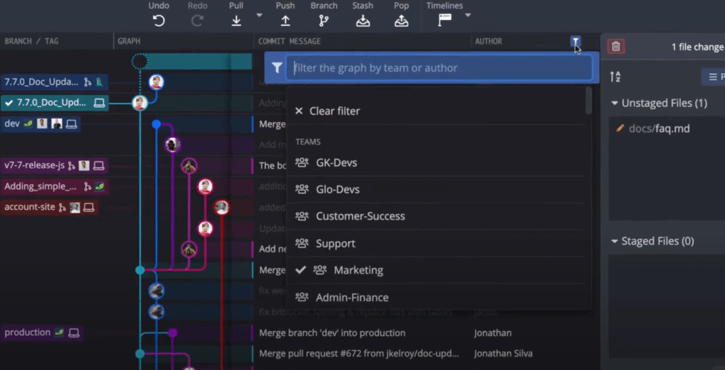 gitkraken for teams filter git commit graph