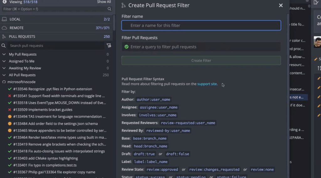 gitkraken for teams git pull request filters