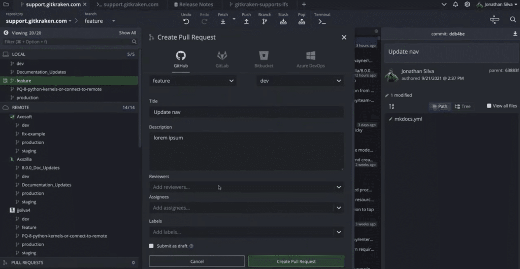 gitkraken for teams git pull request template