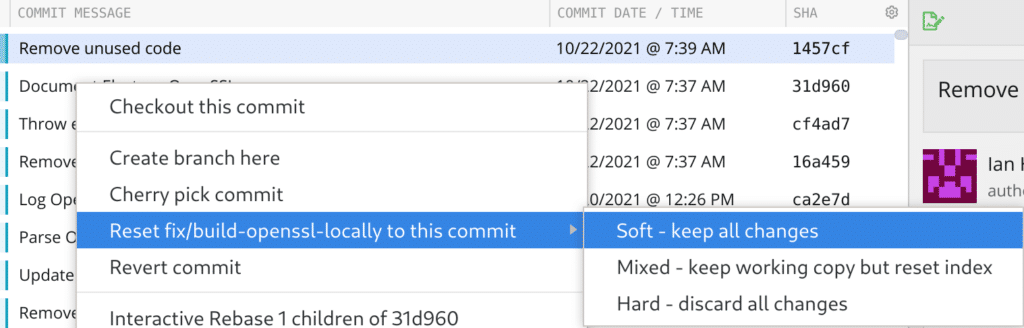 undo git commit git reset hard soft gitkraken