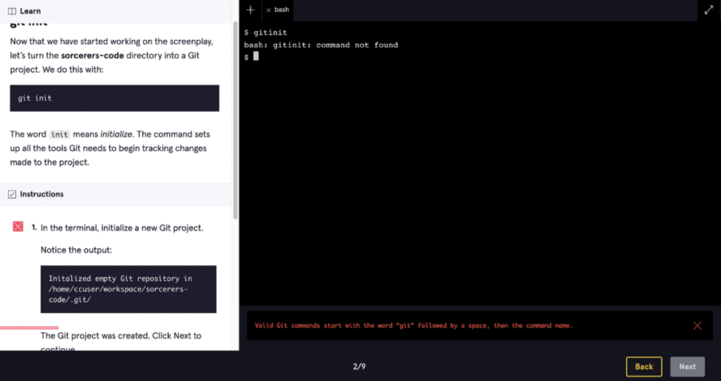 learning git codecademy lesson output