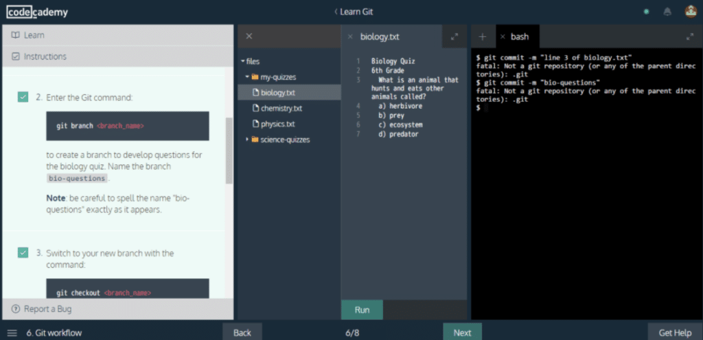 learning git codecademy learning environment