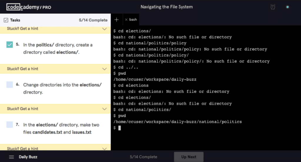 learning git codecademy navigating file system