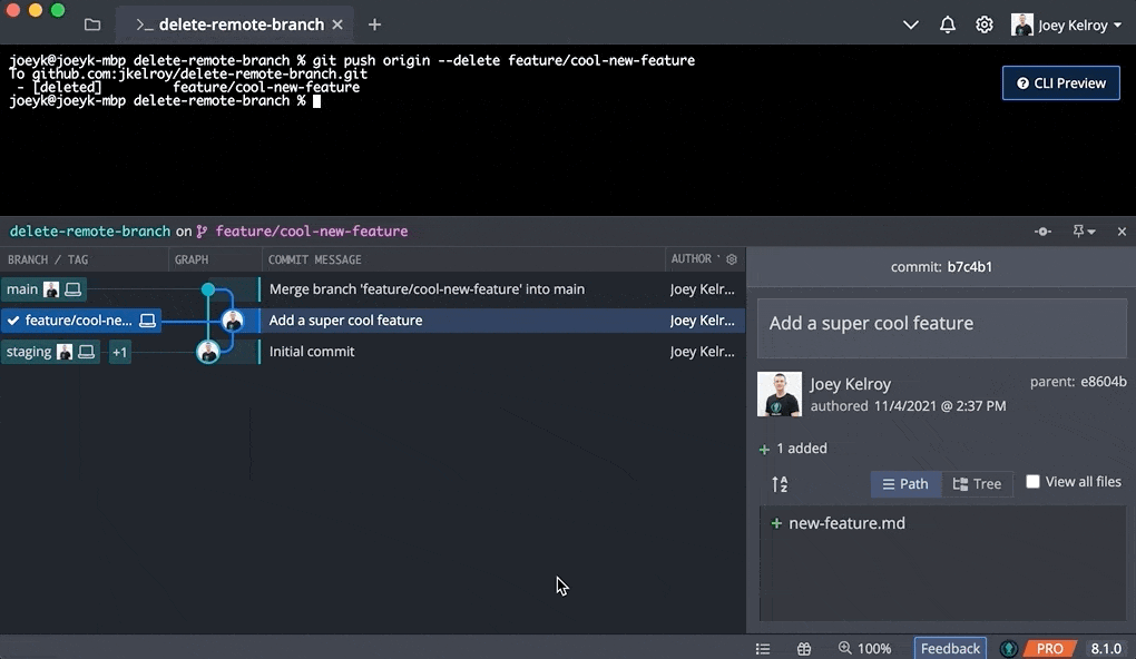 git delete remote branch gitkraken cli view remote branches