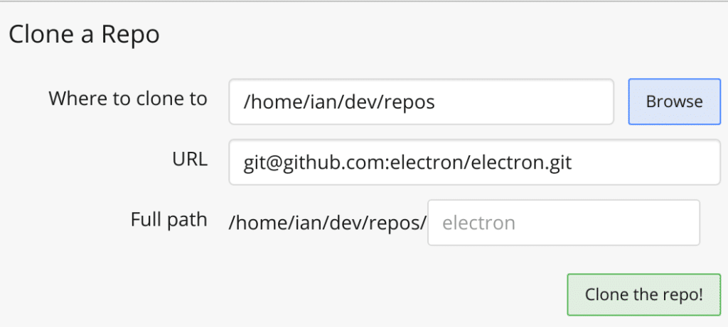 Clone a Repo screen in GitKraken Git Client