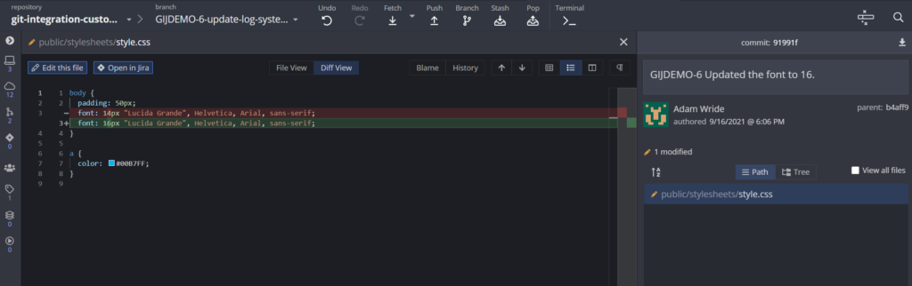 Git Integration for Jira File Diff