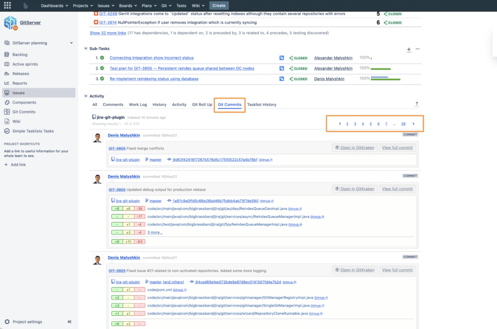 git integration for jira navigate commits