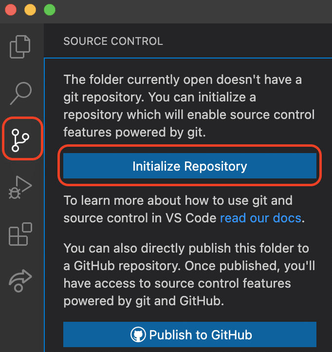 Initialize local repo by clicking Initialize Repository