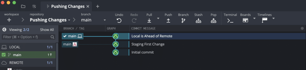 Image depicts the GitKraken Client commit graph