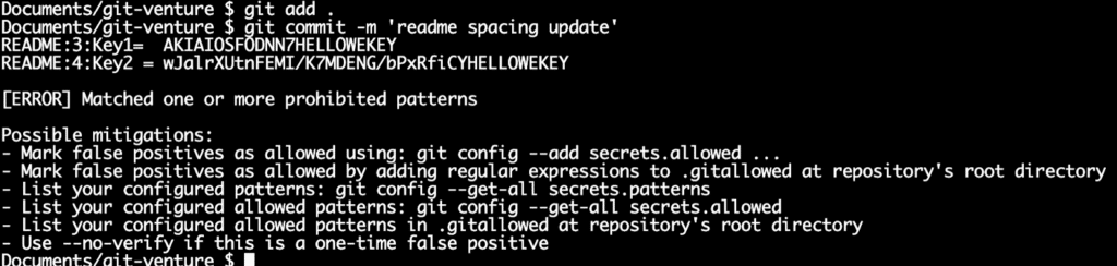 gi commit halted by git secrets finding a prohibited pattern