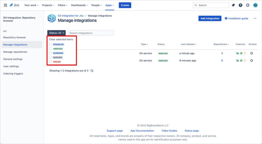 How to pause integrations without removing them from the "Manage Integrations" dashboard in Git Integration for Jira cloud