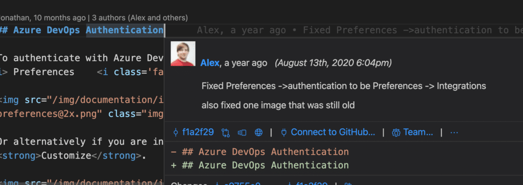 GitLens for VS Code showing Unobtrusive Blame Annotations