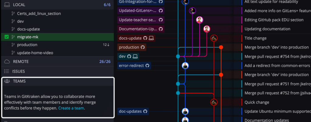 New team creation section of GitKraken Client Team View