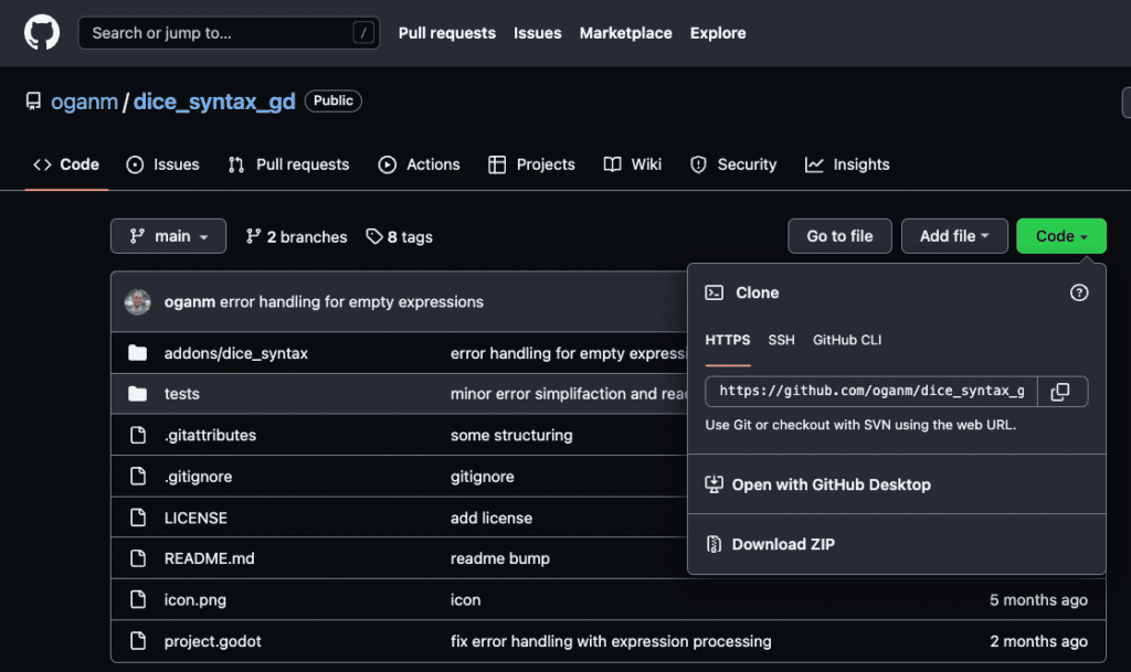 dice_syntax_gd pubic repository on GitHub