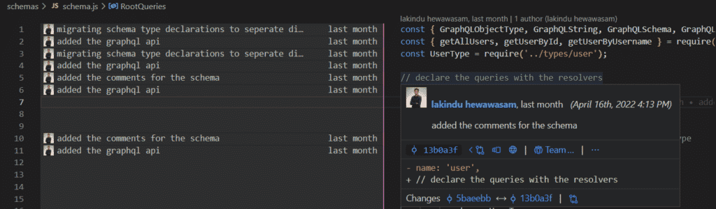 Hovering Over to Reveal More Information with Git CodeLens