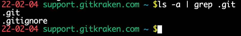 Running ls -a | grep .git and showing .git and .gitignore as a result.