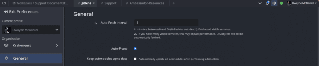 Adjusting the Auto-Fetch in GitKraken Desktop