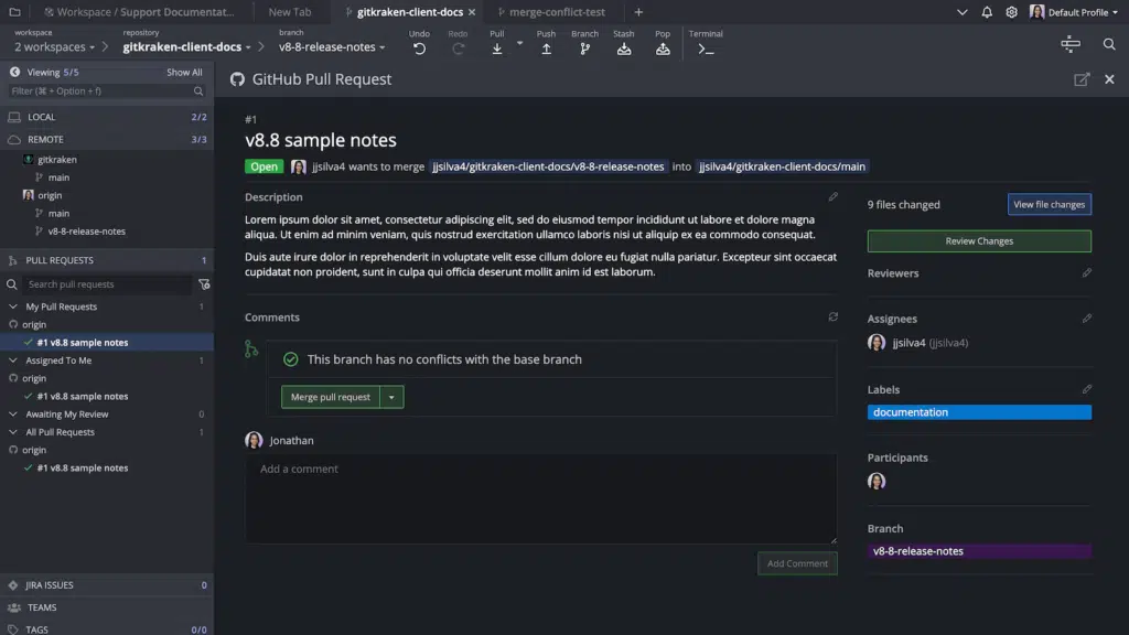 screenshot of a PR from GitKraken official website