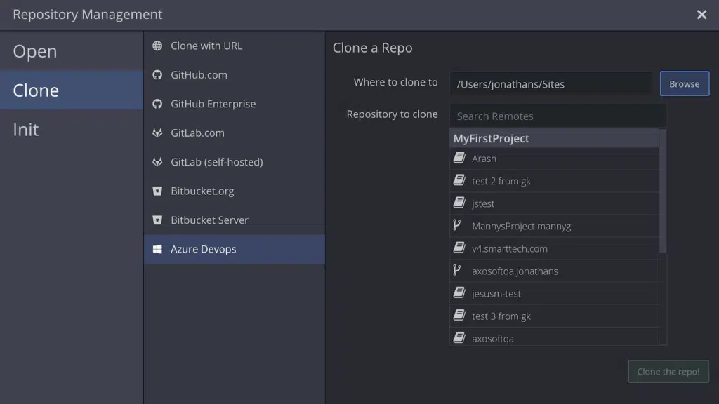 screenshot of a repo cloning using GitKraken from GitKraken official website