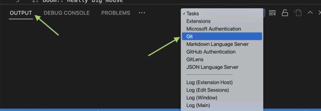 View Git actions in Visual Studio Code