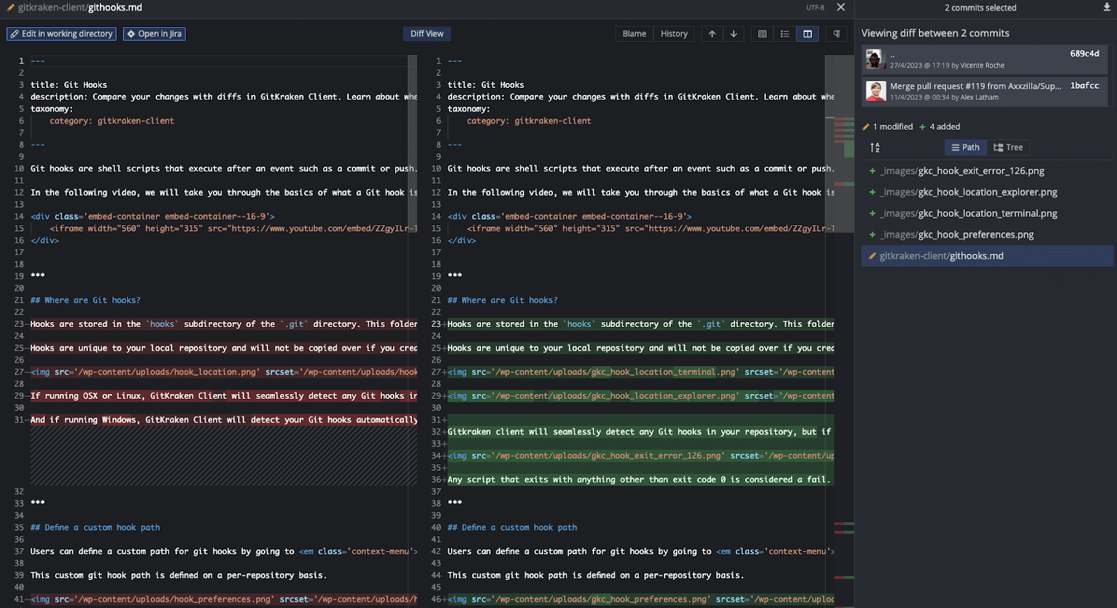 GitKraken Client has a flexible in-app diff viewer