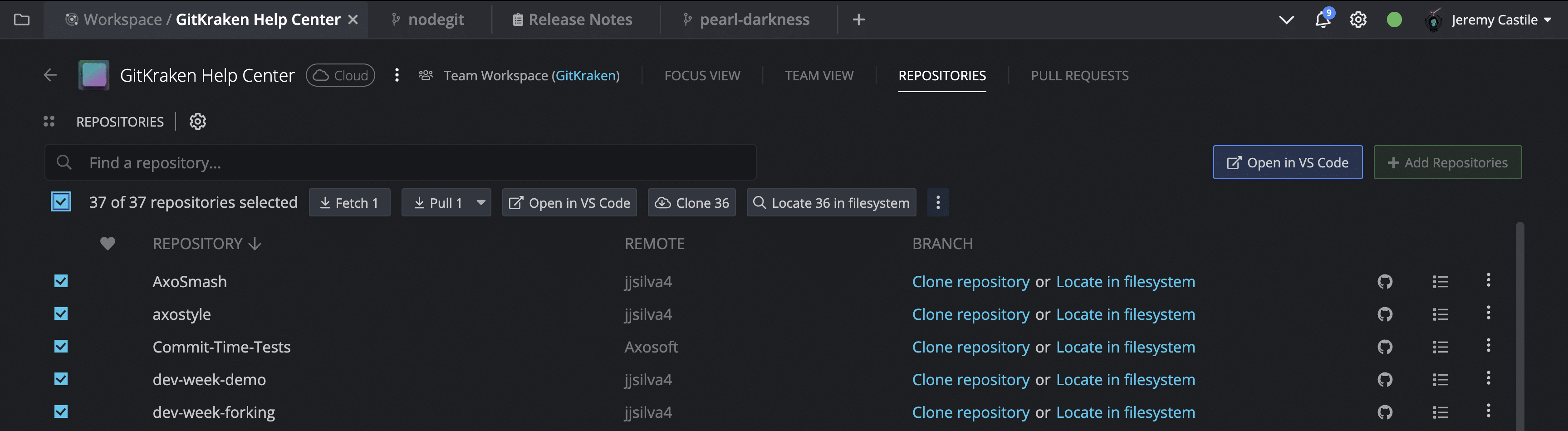 Performing actions on multiple repositories