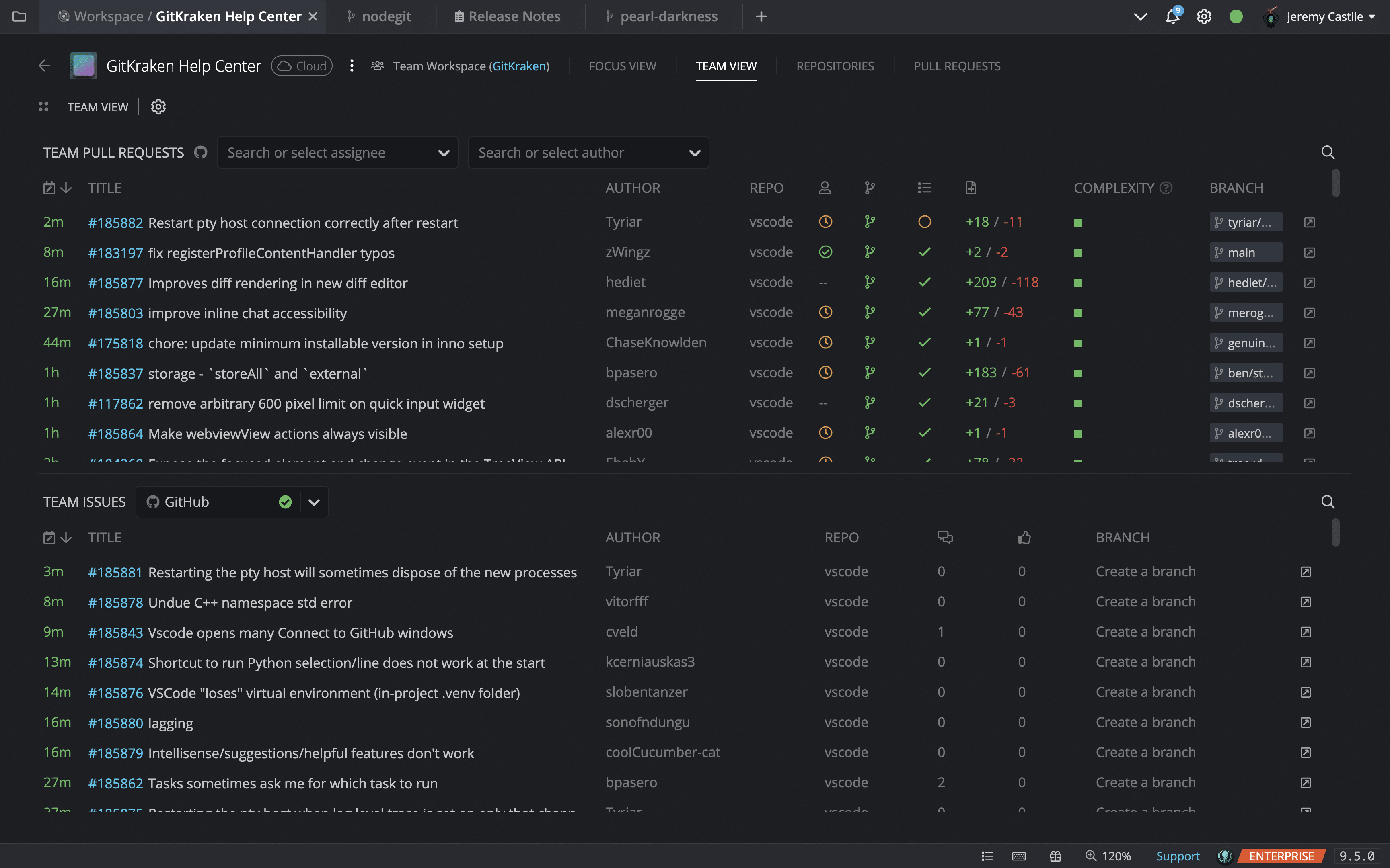 GitKraken Workspaces - Team View