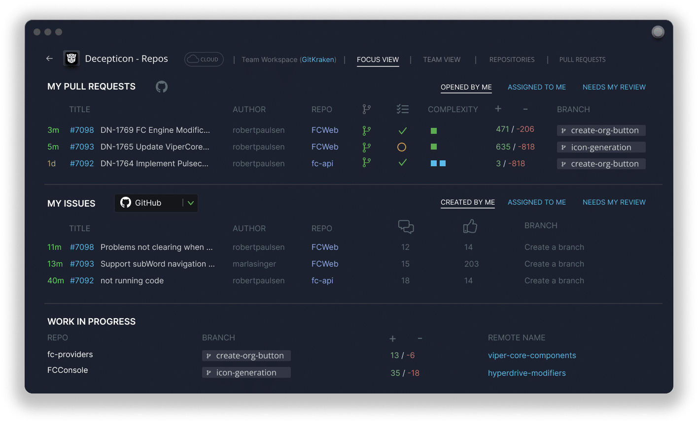 GitKraken Workspaces Focus View