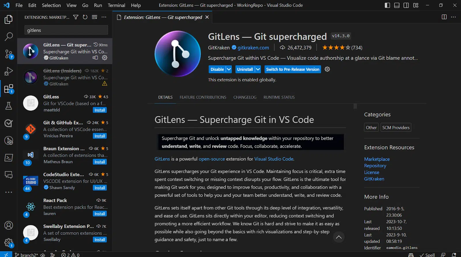 GitLens in action