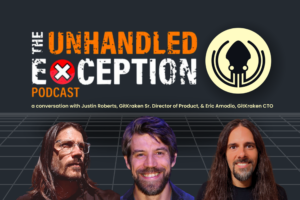 Unhandled Exception Podcast image with Dan Clarke, Justin Roberts and Eric Amodio