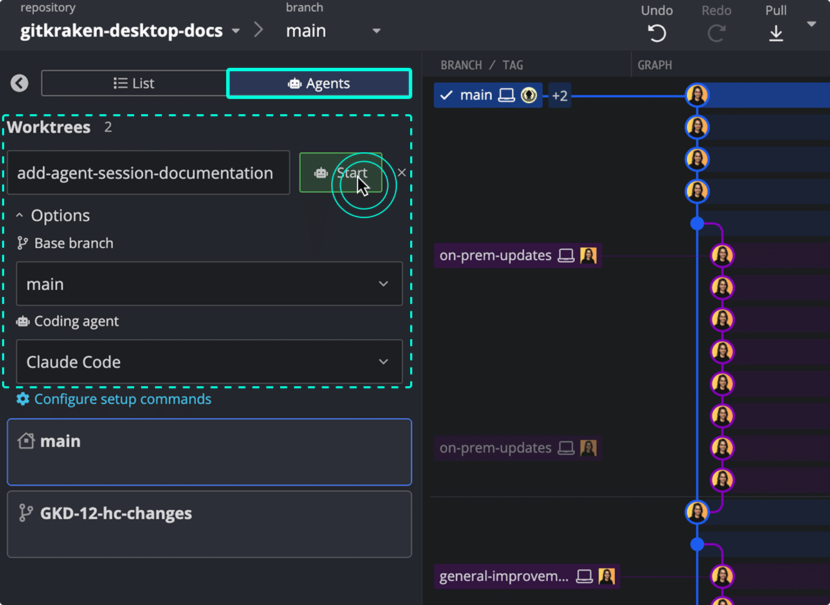 GitKraken Desktop 12.0 Agent Mode. All your parallel sessions. One panel.